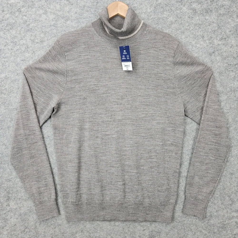 NEW Stafford Turtleneck Sweater Men's Taupe Small Merino Wool Machine Washable
